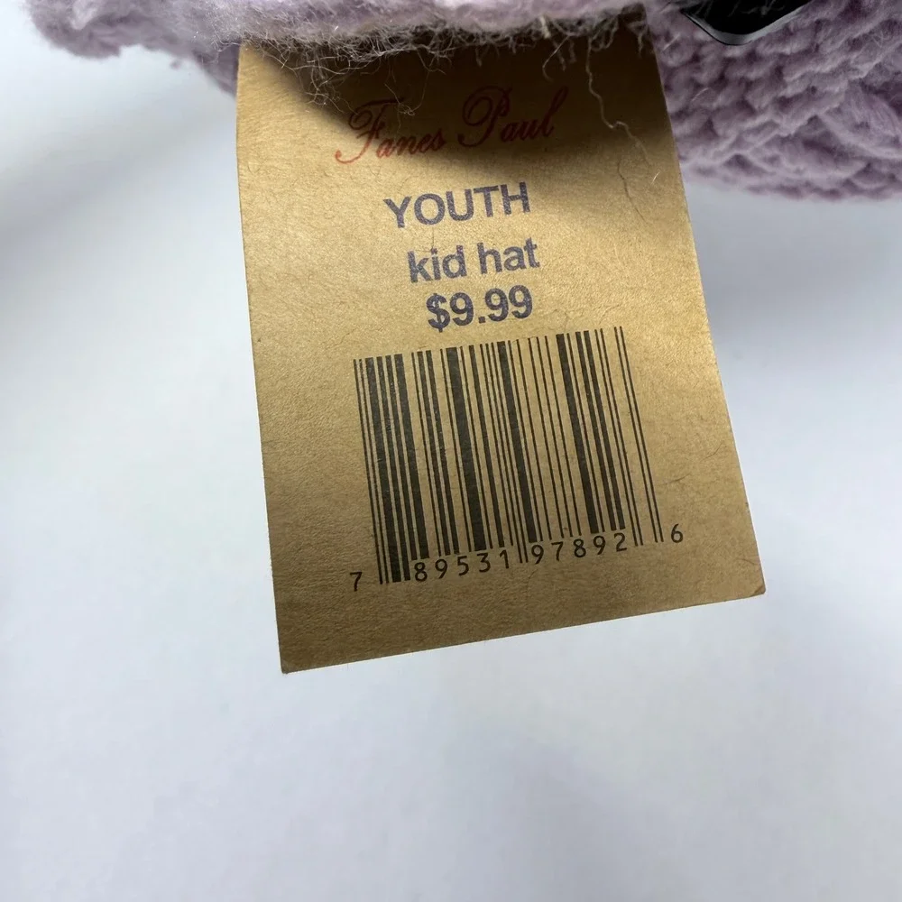 James Paul Youth Messy Bun Beanie Lavender Purple Cable Knit Ponytail Hat NEW
